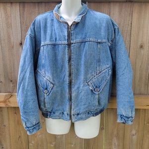 Vtg Levi's Silver Tab Blue Denim Jacket Puffer Large Nylon Lined Stretch